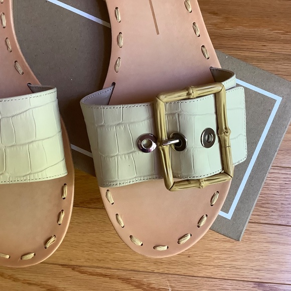 Dolce Vita Dasa Embossed Leather Buckle Slide Sandals Eggshell SZ 9.5 - Picture 7 of 16